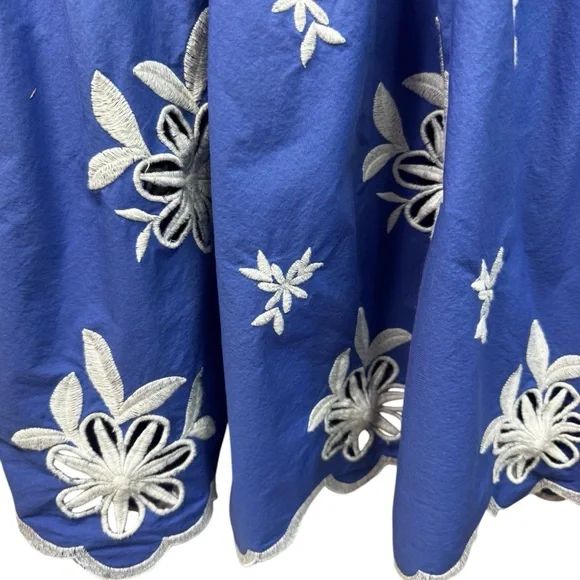 Anthropologie Somerset Embroidered Maxi Tiered Dress Blue White 1X Eyelet - Picture 8 of 15